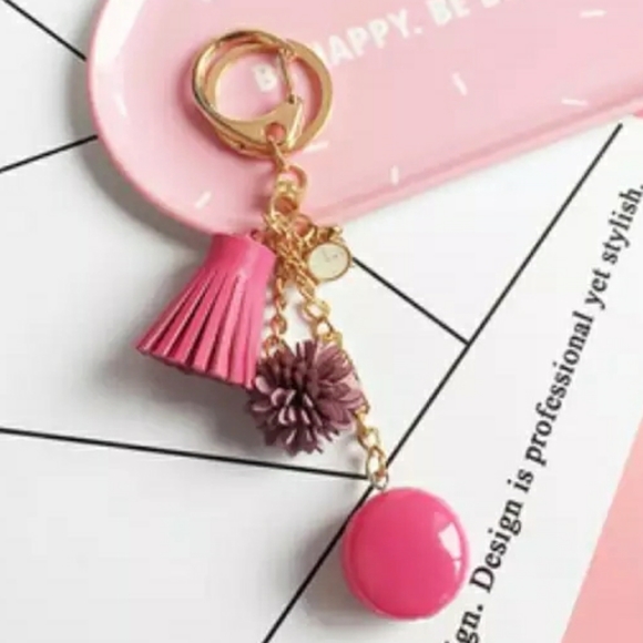 NEW MACAROON LEATHER TASSEL KEYCHAIN - Picture 2 of 2